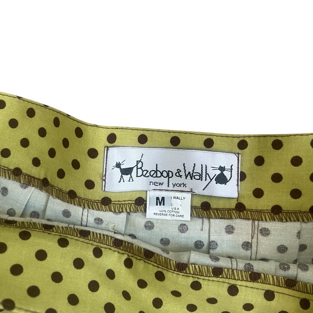 Bebop & Wally NYC - Polka Dot Pleated Cotton Skater Skirt Green & Brown - Medium - Picture 3 of 6